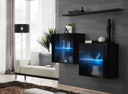 Complete Set 3-piece Designer Living Wall 2x Wall Cabinet Modern Wall Shelf New